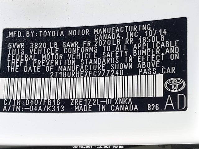 Toyota COROLLA LE 2015 2T1BURHEXFC277240 Image 9
