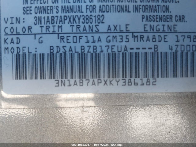 Nissan SENTRA S 2019 3N1AB7APXKY386182 Image 9