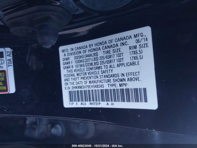 Honda Cr-v Ex-l 2014 2HKRM3H79EH548345 Image 9