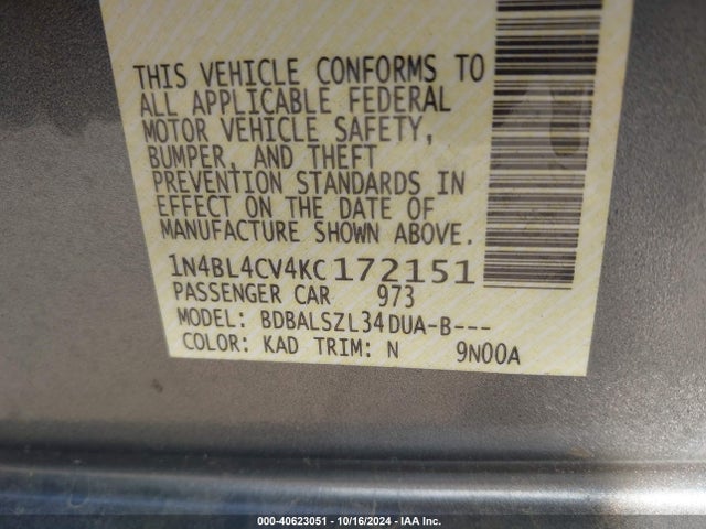 Nissan Altima 2.5 Sr 2019 1N4BL4CV4KC172151 Image 9