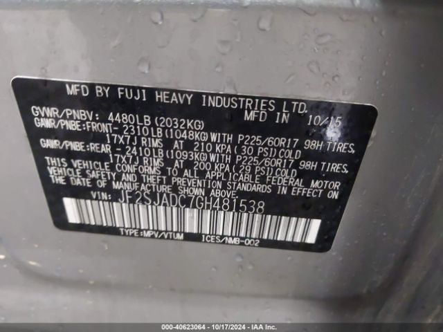 JF2SJADC7GH481538 Subaru Forester 2.5i Premium