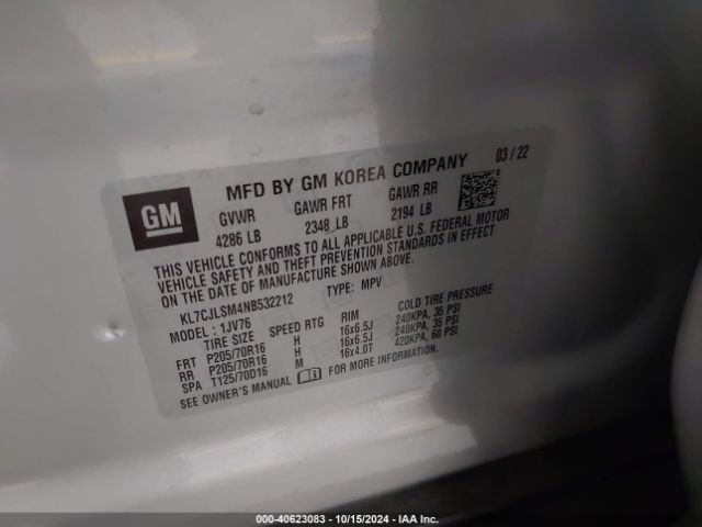 KL7CJLSM4NB532212 Chevrolet Trax Fwd Lt