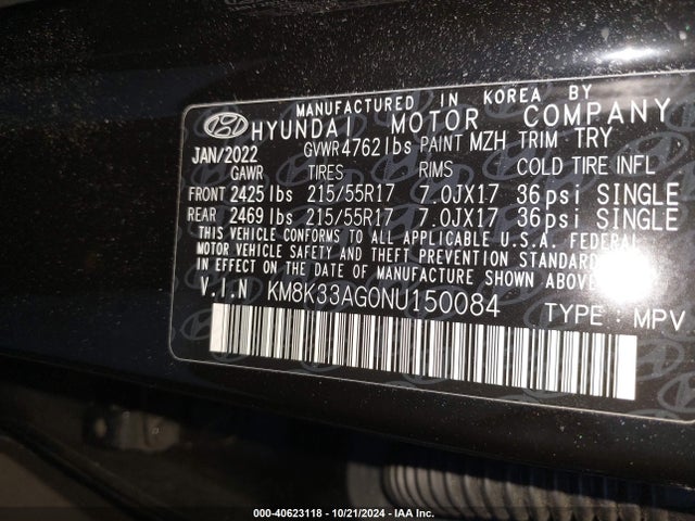 KM8K33AG0NU150084 Hyundai Kona Electric Sel