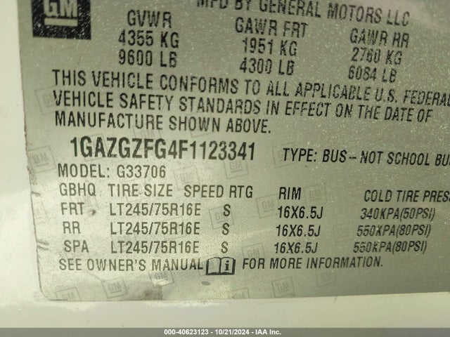 Chevrolet Express 3500 Ls 2015 1GAZGZFG4F1123341 Image 9