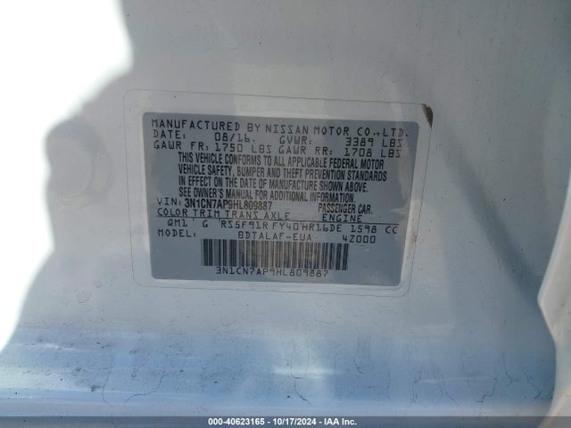 Nissan Versa 1.6 S 2017 3N1CN7AP9HL809887 Image 9