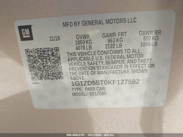 Chevrolet MALIBU LT 2019 1G1ZD5ST0KF127582 Image 9