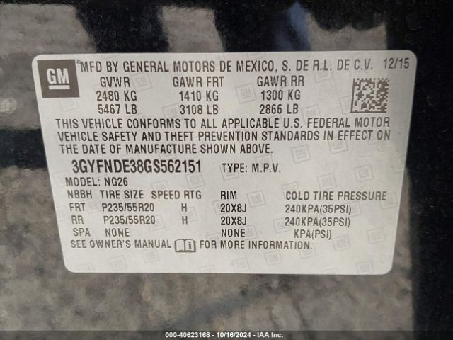 3GYFNDE38GS562151 Cadillac Srx Premium Collection