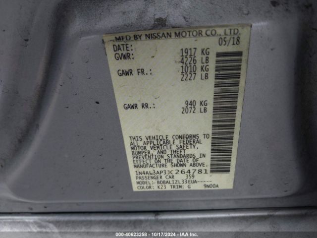 1N4AL3AP3JC264781 Nissan Altima 2.5 Sv