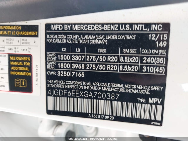 4JGDF6EEXGA700387 Mercedes-Benz Gl 450 4matic
