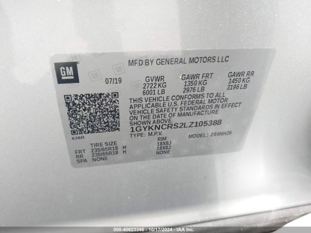 1GYKNCRS2LZ105388 Cadillac Xt5 Fwd Premium Luxury