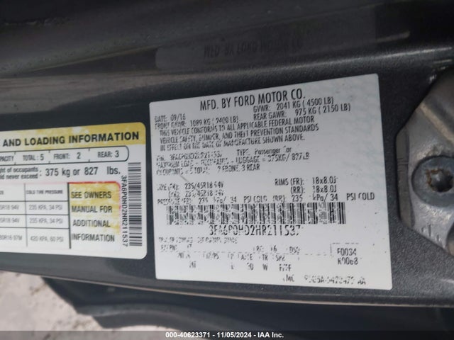 Ford FUSION SE 2017 3FA6P0HD2HR211537 Image 9