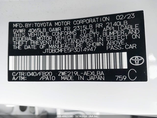 Toyota Corolla Hybrid Le 2023 JTDBCMFE5P3014947 Image 9