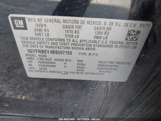 2011 CADILLAC SRX 3GYFNBEY4BS597150 Photo 8
