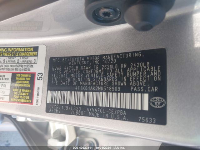 4T1K61AK2MU518909 Toyota CAMRY XSE