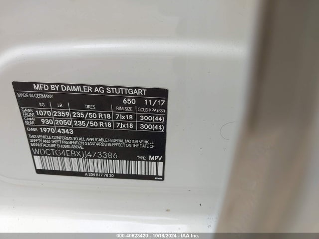 WDCTG4EBXJJ473386 Mercedes-Benz GLA 250