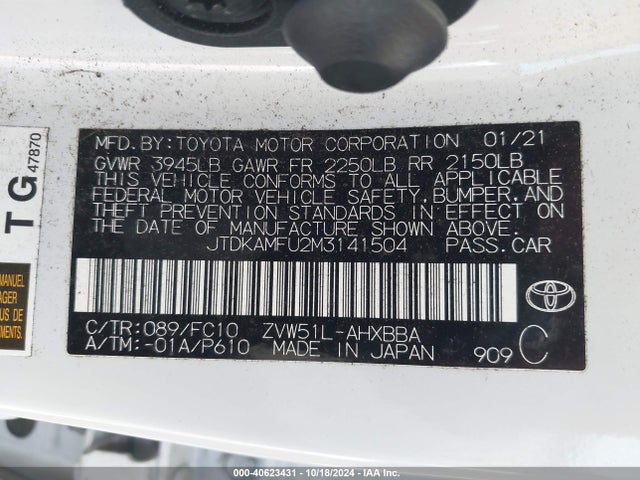 Toyota Prius L Eco 2021 JTDKAMFU2M3141504 Image 9