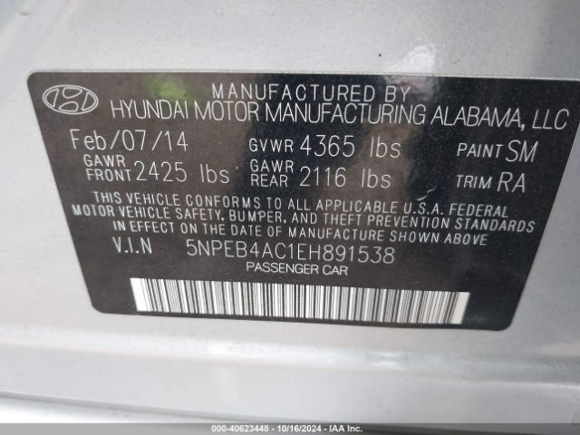 5NPEB4AC1EH891538 Hyundai SONATA GLS