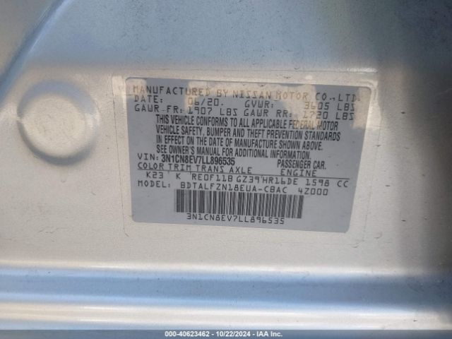 3N1CN8EV7LL896535 Nissan Versa Sv Xtronic Cvt