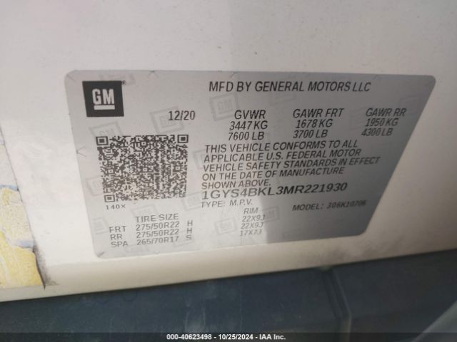 1GYS4BKL3MR221930 Cadillac Escalade 4wd Premium Luxury