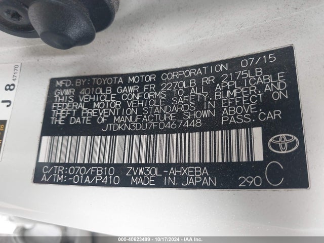 Toyota Prius Two 2015 JTDKN3DU7F0467448 Image 9