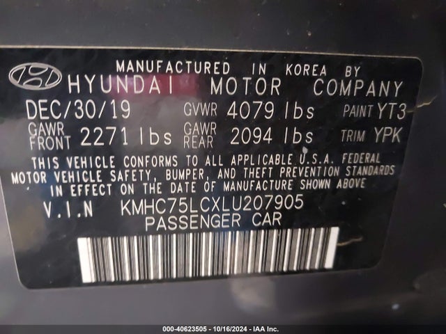 KMHC75LCXLU207905 Hyundai Ioniq Hybrid Se