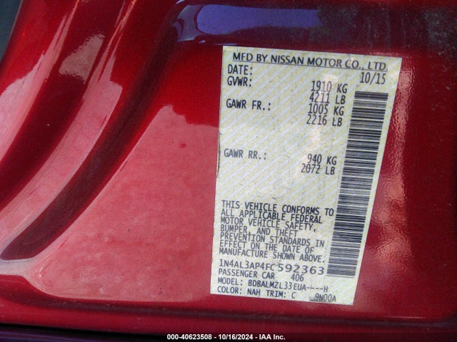 Nissan Altima 2.5 Sv 2015 1N4AL3AP4FC592363 Image 9
