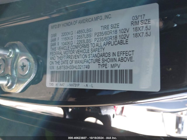 Acura Rdx Acurawatch Plus Package 2017 5J8TB3H33HL021749 Image 9