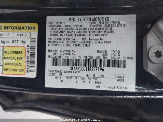 Ford Fusion Hybrid Se 2018 3FA6P0LU1JR287196 Image 9