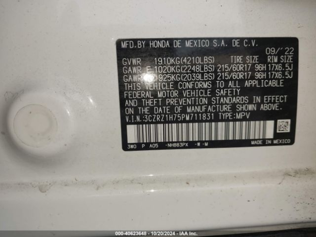 3CZRZ1H75PM711831 Honda Hr-v 2wd Ex-l