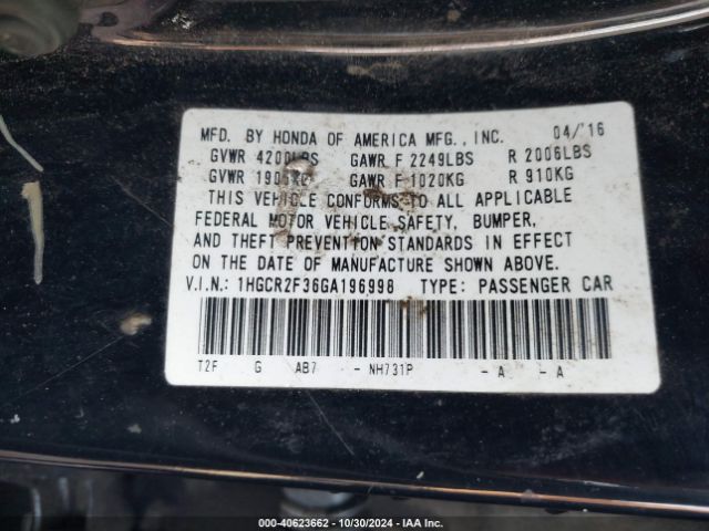 1HGCR2F36GA196998 Honda ACCORD LX