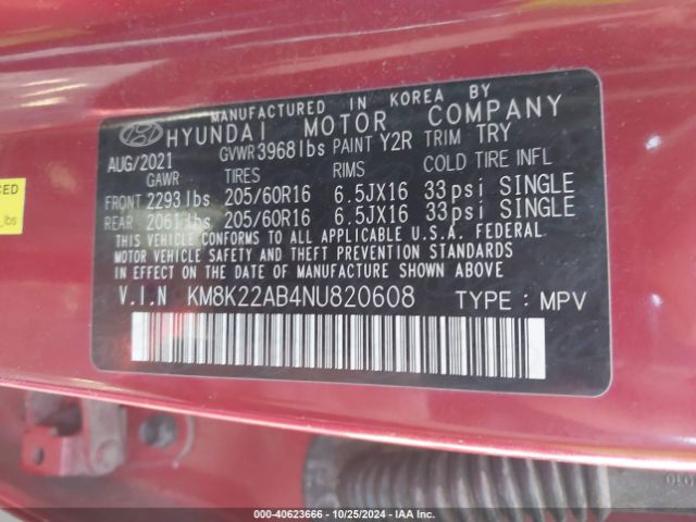 KM8K22AB4NU820608 Hyundai Kona Se