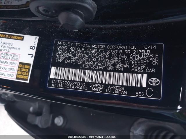 JTDKN3DU6F1891794 Toyota Prius Two