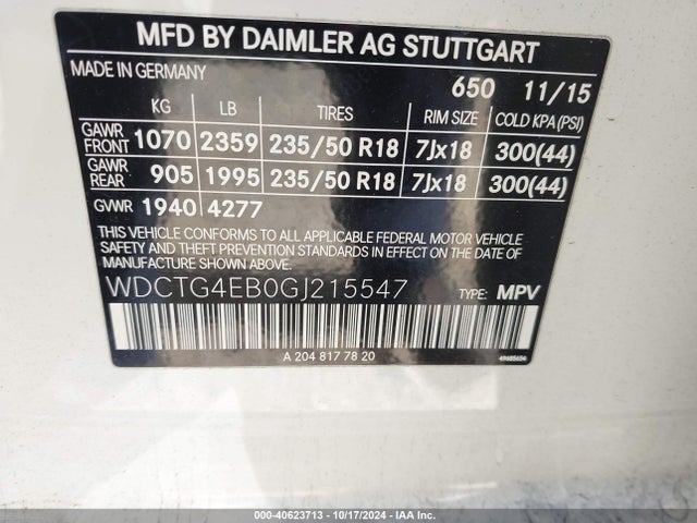 Mercedes-Benz GLA 250 2016 WDCTG4EB0GJ215547 Image 9