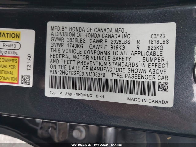 Honda Civic Lx 2023 2HGFE2F29PH538378 Image 9