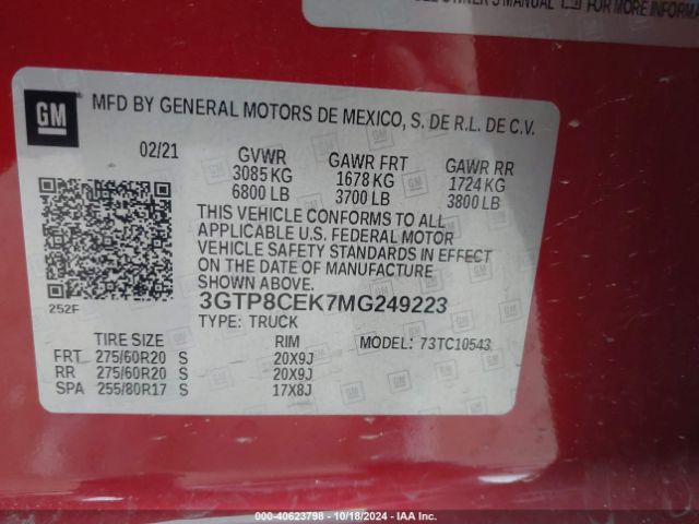 3GTP8CEK7MG249223 GMC Sierra 1500 2wd  Short Box Elevation