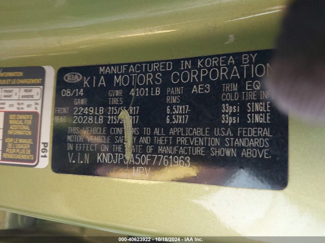 KIA SOUL + 2015 KNDJP3A50F7761963 Image 9