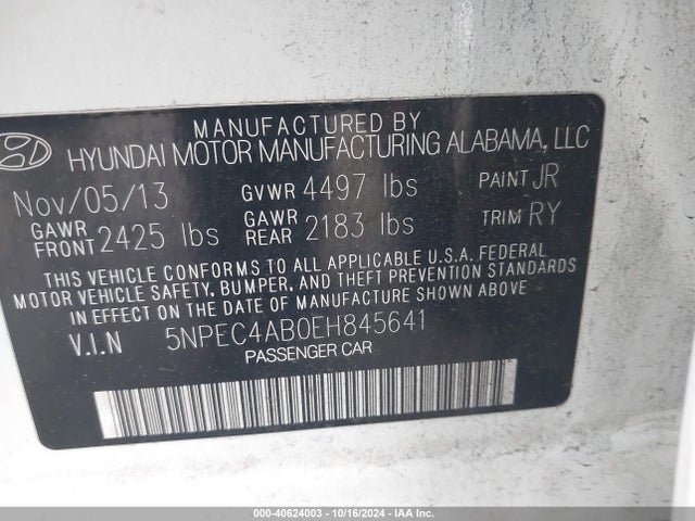 Hyundai Sonata Se 2.0t 2014 5NPEC4AB0EH845641 Image 9