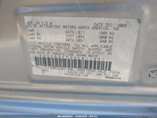 2010 MITSUBISHI GALANT 4A32B2FF9AE011851 Photo 8