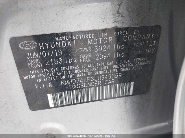 Hyundai ELANTRA SE 2020 KMHD74LF3LU949359 Image 9