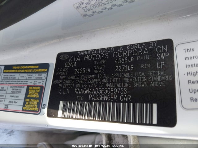 KIA Optima Hybrid Ex 2015 KNAGN4AD5F5080753 Image 9