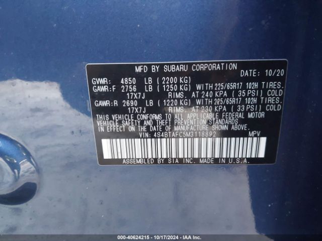 4S4BTAFC5M3118892 Subaru Outback Premium