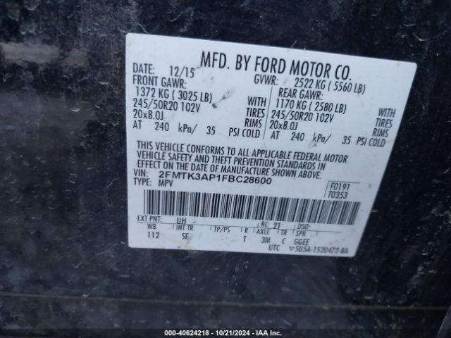 2FMTK3AP1FBC28600 Ford EDGE SPORT