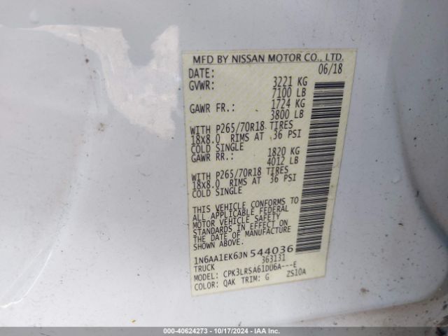 1N6AA1EK6JN544036 Nissan TITAN S