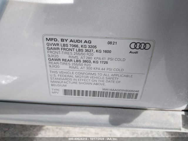 WA1AAAGE5NB005046 Audi E-tron Premium Quattro