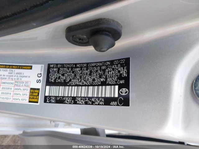 JTDEPMAE3N3013334 Toyota COROLLA LE