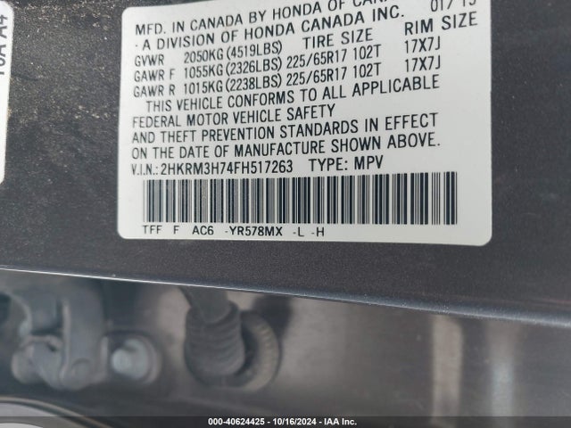 Honda Cr-v Ex-l 2015 2HKRM3H74FH517263 Image 9