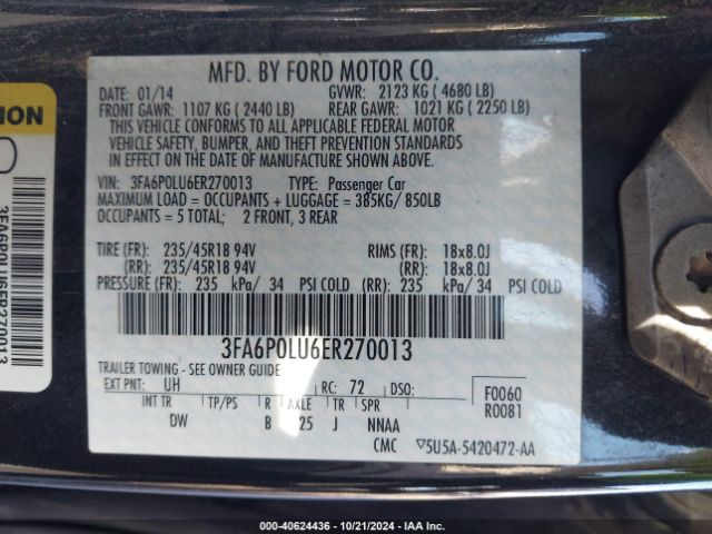3FA6P0LU6ER270013 Ford Fusion Se Hybrid