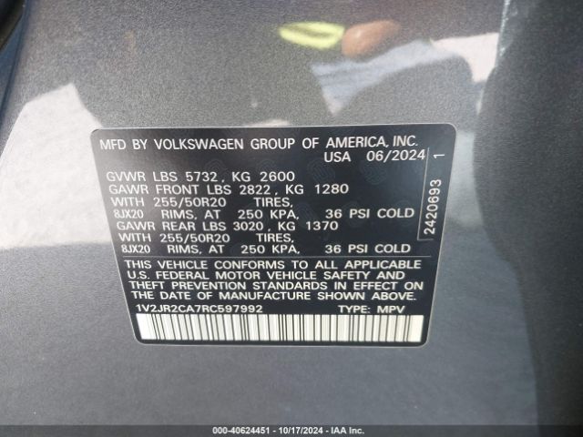 1V2JR2CA7RC597992 Volkswagen Atlas 2.0t Se W/technology
