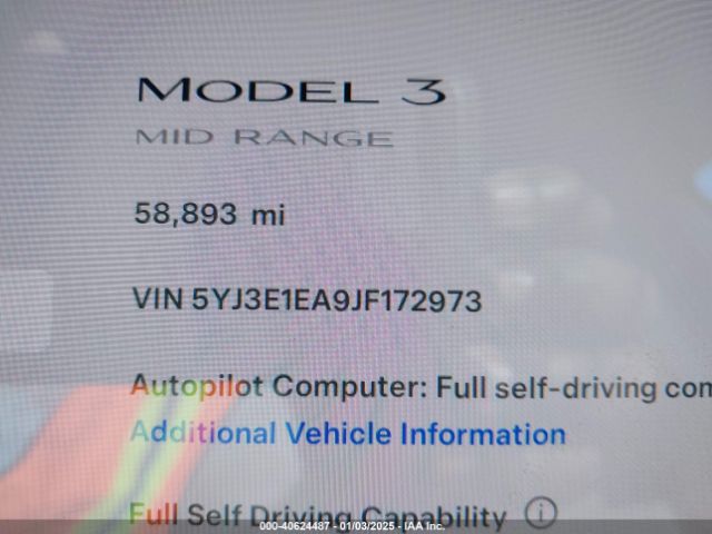 5YJ3E1EA9JF172973 Tesla Model 3 Long Range/mid Range