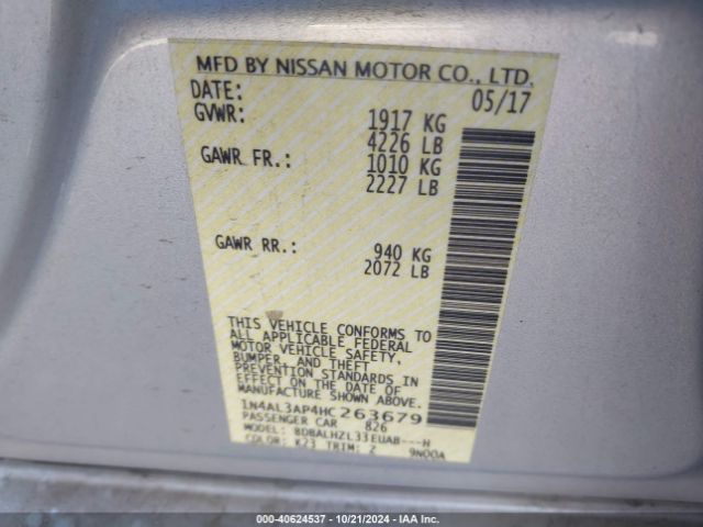 1N4AL3AP4HC263679 Nissan Altima 2.5 Sr